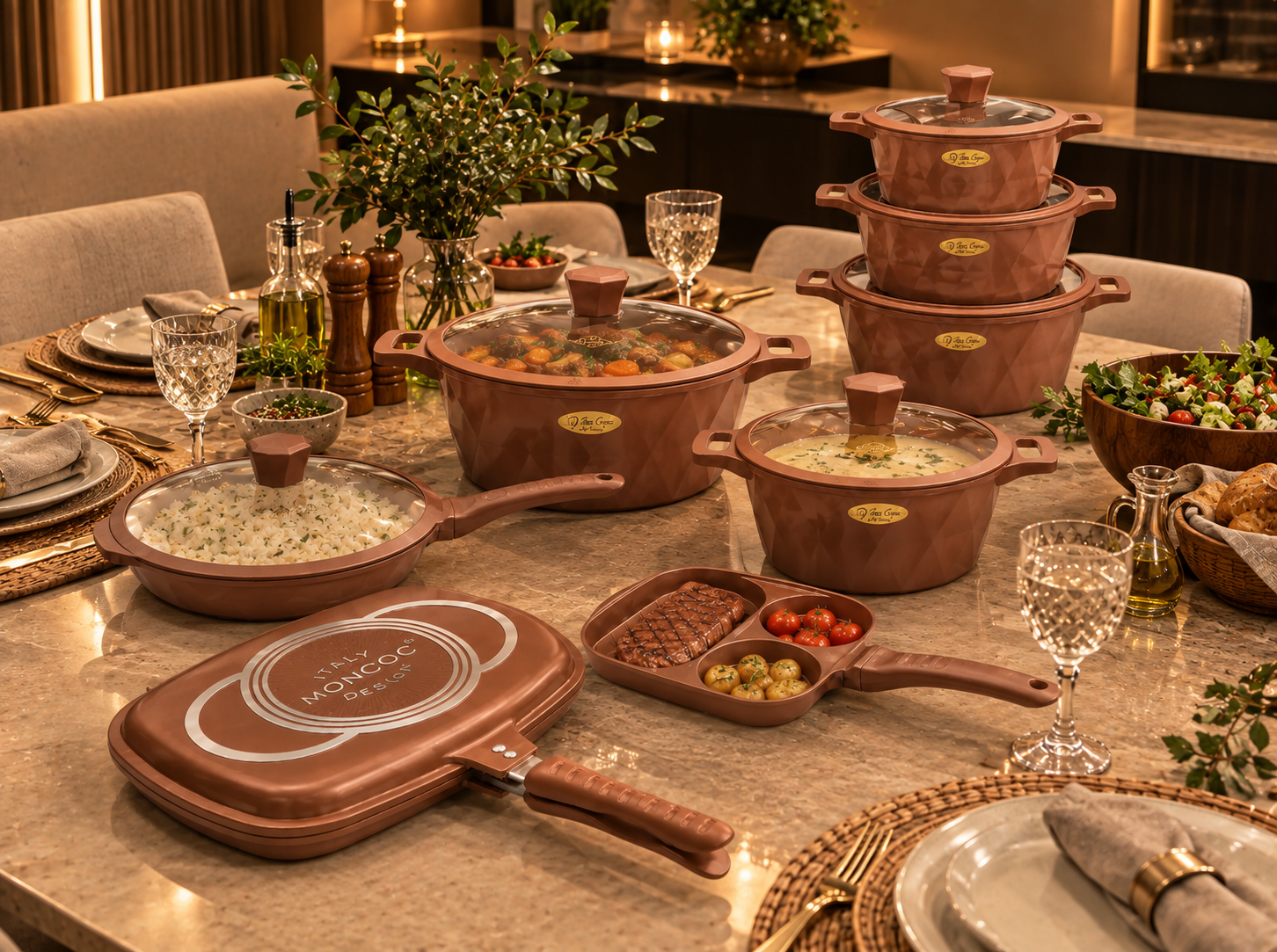 Mesa posta com panelas GrandCook